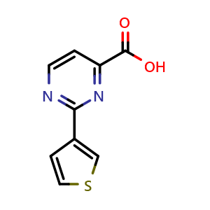 Chemical structure of 2-(thiophen-3-yl)pyrimidine-4-carboxylic acid , CAS 1343335-87-4, AChemBlock AD284572