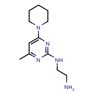 Chemical structure of N1-(4-methyl-6-(piperidin-1-yl)pyrimidin-2-yl)ethane-1,2-diamine , CAS 1706442-23-0, AChemBlock AD284576