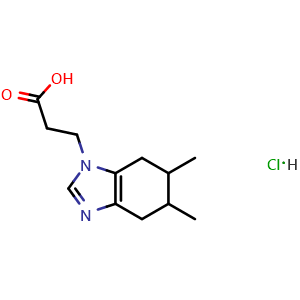 Chemical structure of 3-(5,6-dimethyl-4,5,6,7-tetrahydro-1H-1,3-benzodiazol-1-yl)propanoic acid hydrochloride , CAS 2319717-12-7, AChemBlock AD284579