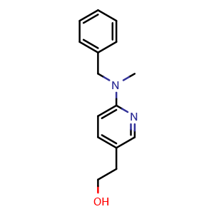 Chemical structure of 2-{6-[benzyl(methyl)amino]pyridin-3-yl}ethan-1-ol , CAS 1355226-99-1, AChemBlock AD284583