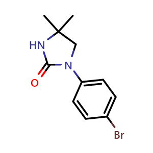 Chemical structure of 1-(4-Bromophenyl)-4,4-dimethylimidazolidin-2-one , CAS 1785605-34-6, AChemBlock AD284584