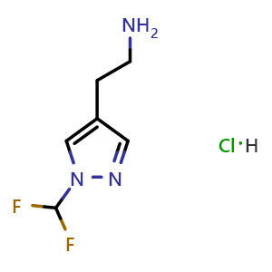 Chemical structure of 2-[1-(difluoromethyl)-1H-pyrazol-4-yl]ethan-1-amine hydrochloride , CAS 3030804-63-5, AChemBlock AD284594
