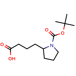 Chemical structure of 4-{1-[(tert-butoxy)carbonyl]pyrrolidin-2-yl}butanoic acid , CAS 1421602-08-5, AChemBlock AD284595