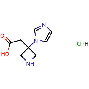 Chemical structure of 2-[3-(1H-imidazol-1-yl)azetidin-3-yl]acetic acid hydrochloride , CAS 3081979-91-8, AChemBlock AD284598