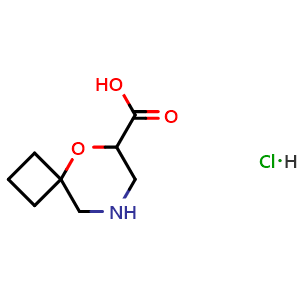 Chemical structure of 5-oxa-8-azaspiro[3.5]nonane-6-carboxylic acid hydrochloride , CAS 2305255-37-0, AChemBlock AD284605