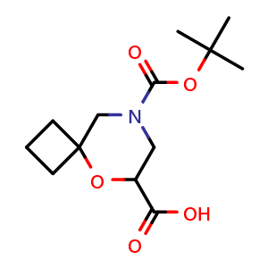 Chemical structure of 8-[(tert-butoxy)carbonyl]-5-oxa-8-azaspiro[3.5]nonane-6-carboxylic acid , CAS 2305252-49-5, AChemBlock AD284606