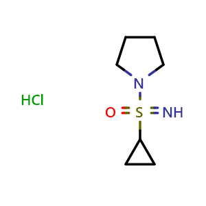 Chemical structure of 1-(cyclopropanesulfonimidoyl)pyrrolidine hydrochloride , CAS 3081979-69-0, AChemBlock AD284615