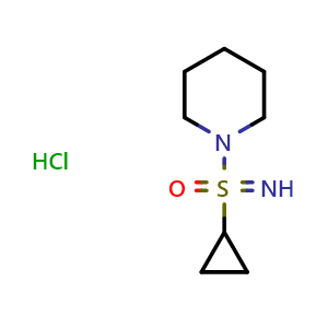 Chemical structure of 1-(cyclopropanesulfonimidoyl)piperidine hydrochloride , CAS 3085375-84-1, AChemBlock AD284616