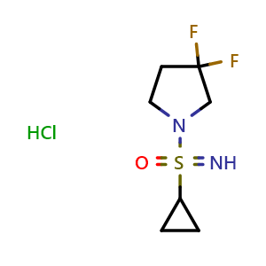 Chemical structure of 1-(cyclopropanesulfonimidoyl)-3,3-difluoropyrrolidine hydrochloride , CAS 3081979-66-7, AChemBlock AD284617