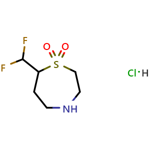 Chemical structure of 7-(difluoromethyl)-1lambda6,4-thiazepane-1,1-dione hydrochloride , CAS 3066654-26-7, AChemBlock AD284626