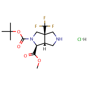 Chemical structure of 2-tert-Butyl 1-methyl (1S,3aR,6aR)-3a-(trifluoromethyl)-octahydropyrrolo[3,4-c]pyrrole-1,2-dicarboxylate hydrochloride , CAS 3081979-78-1, AChemBlock AD284636