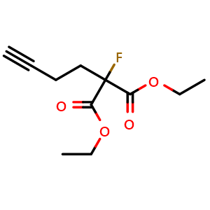 Chemical structure of 1,3-diethyl 2-(but-3-yn-1-yl)-2-fluoropropanedioate , CAS 2763646-92-8, AChemBlock AD284640