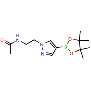 Chemical structure of N-{2-[4-(4,4,5,5-tetramethyl-1,3,2-dioxaborolan-2-yl)-1H-pyrazol-1-yl]ethyl}acetamide , CAS 1628604-51-2, AChemBlock AD284641