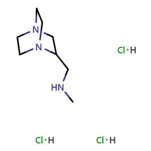 Chemical structure of ({1,4-diazabicyclo[2.2.2]octan-2-yl}methyl)(methyl)amine trihydrochloride , CAS 3081979-85-0, AChemBlock AD284642