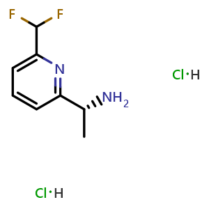 Chemical structure of (1R)-1-[6-(difluoromethyl)pyridin-2-yl]ethan-1-amine dihydrochloride , CAS 3081979-84-9, AChemBlock AD284644