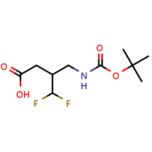 Chemical structure of 3-({[(tert-butoxy)carbonyl]amino}methyl)-4,4-difluorobutanoic acid , CAS 2166750-19-0, AChemBlock AD284645