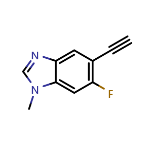 Chemical structure of 5-ethynyl-6-fluoro-1-methyl-1H-1,3-benzodiazole , CAS 2750562-42-4, AChemBlock AD284648