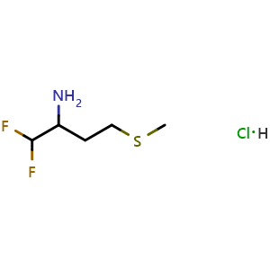 Chemical structure of 1,1-difluoro-4-(methylsulfanyl)butan-2-amine hydrochloride , CAS 3085375-94-3, AChemBlock AD284649