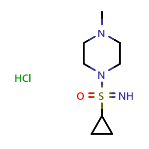 Chemical structure of 1-(cyclopropanesulfonimidoyl)-4-methylpiperazine hydrochloride , CAS 3085375-97-6, AChemBlock AD284652