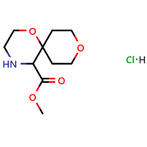 Chemical structure of methyl 1,9-dioxa-4-azaspiro[5.5]undecane-5-carboxylate hydrochloride , CAS 3085375-79-4, AChemBlock AD284655