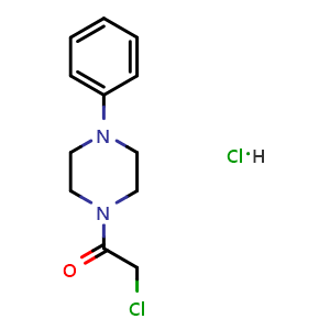 Chemical structure of 2-Chloro-1-(4-phenylpiperazin-1-yl)ethan-1-one hydrochloride , CAS 633302-36-0, AChemBlock AD284681