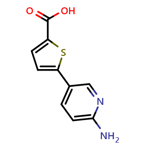 Chemical structure of 5-(6-Aminopyridin-3-yl)thiophene-2-carboxylic acid , CAS 872838-44-3, AChemBlock AD284683