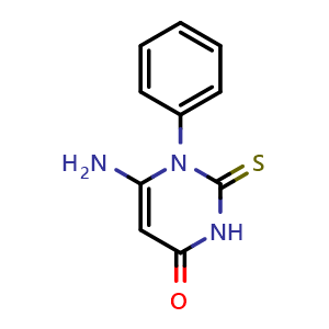 Chemical structure of 6-amino-1-phenyl-2-sulfanylidene-1,2,3,4-tetrahydropyrimidin-4-one , CAS 15837-46-4, AChemBlock AD284690