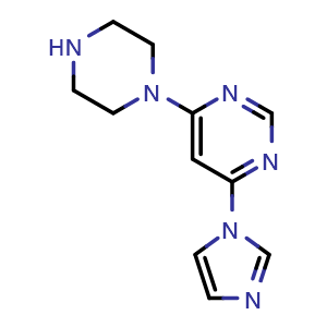 Chemical structure of 4-(1H-imidazol-1-yl)-6-(piperazin-1-yl)pyrimidine , CAS 1707594-82-8, AChemBlock AD284691