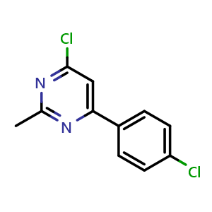 Chemical structure of 4-chloro-6-(4-chlorophenyl)-2-methylpyrimidine , CAS 1354748-50-7, AChemBlock AD284694