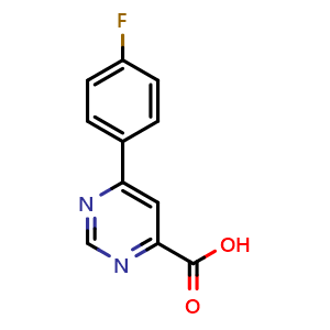 Chemical structure of 6-(4-fluorophenyl)pyrimidine-4-carboxylic acid , CAS 887407-77-4, AChemBlock AD284695