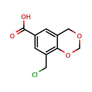 Chemical structure of 8-(chloromethyl)-2,4-dihydro-1,3-benzodioxine-6-carboxylic acid , CAS 884325-48-8, AChemBlock AD284701