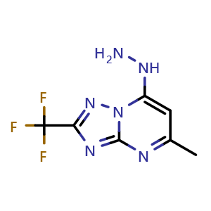 Chemical structure of 7-Hydrazinyl-5-methyl-2-(trifluoromethyl)-[1,2,4]triazolo[1,5-a]pyrimidine , CAS 890590-96-2, AChemBlock AD284709