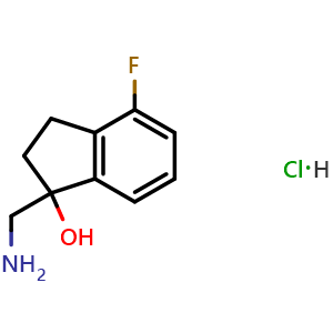 Chemical structure of 1-(aminomethyl)-4-fluoro-2,3-dihydro-1H-inden-1-ol hydrochloride , CAS 3081979-86-1, AChemBlock AD284713