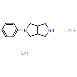 Chemical structure of 2-phenyl-octahydropyrrolo[3,4-c]pyrrole dihydrochloride , CAS 1187927-37-2, AChemBlock AD284715