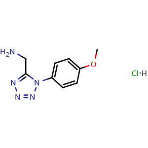 Chemical structure of {[1-(4-Methoxyphenyl)-1H-tetrazol-5-yl]methyl}amine hydrochloride , CAS 1177311-29-3, AChemBlock AD284725