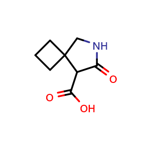 Chemical structure of 7-oxo-6-azaspiro[3.4]octane-8-carboxylic acid , CAS 129321-68-2, AChemBlock AD284735