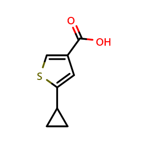 Chemical structure of 5-cyclopropylthiophene-3-carboxylic acid , CAS 1518721-51-1, AChemBlock AD284736