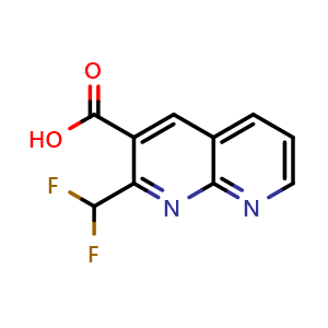 Chemical structure of 2-(difluoromethyl)-1,8-naphthyridine-3-carboxylic acid , CAS 1188430-84-3, AChemBlock AD284740