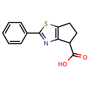 Chemical structure of 2-Phenyl-5,6-dihydro-4H-cyclopentathiazole-4-carboxylic acid , CAS 38943-42-9, AChemBlock AD284751
