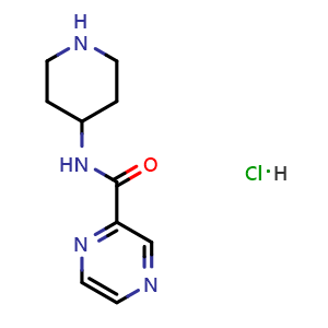 Chemical structure of N-(piperidin-4-yl)pyrazine-2-carboxamide hydrochloride , CAS 1185316-41-9, AChemBlock AD284758
