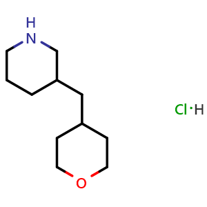 Chemical structure of 3-((tetrahydro-2H-pyran-4-yl)methyl)piperidine hydrochloride , CAS 1864062-48-5, AChemBlock AD284763