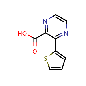 Chemical structure of 3-(thiophen-2-yl)pyrazine-2-carboxylic acid , CAS 1368962-51-9, AChemBlock AD284765