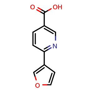 Chemical structure of 6-(furan-3-yl)nicotinic acid , CAS 1192977-14-2, AChemBlock AD284766