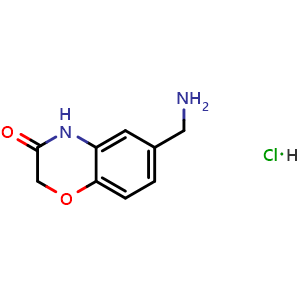 Chemical structure of 6-(aminomethyl)-3,4-dihydro-2H-1,4-benzoxazin-3-one hydrochloride , CAS 916211-06-8, AChemBlock AD284773
