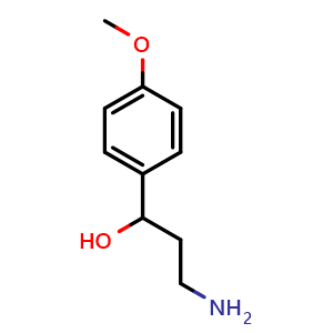 Chemical structure of 3-amino-1-(4-methoxyphenyl)propan-1-ol , CAS 148857-53-8, AChemBlock AD284781