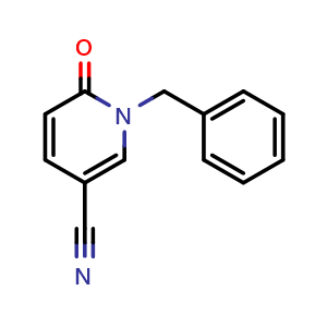 Chemical structure of 1-benzyl-6-oxo-1,6-dihydropyridine-3-carbonitrile , CAS 74124-14-4, AChemBlock AD284782