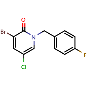 Chemical structure of 3-bromo-5-chloro-1-[(4-fluorophenyl)methyl]-1,2-dihydropyridin-2-one , CAS 2448475-61-2, AChemBlock AD284783