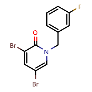 Chemical structure of 3,5-dibromo-1-[(3-fluorophenyl)methyl]-1,2-dihydropyridin-2-one , CAS 1918317-59-5, AChemBlock AD284784