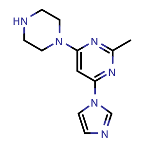 Chemical structure of 4-(1H-imidazol-1-yl)-2-methyl-6-(piperazin-1-yl)pyrimidine , CAS 1706419-04-6, AChemBlock AD284786
