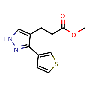 Chemical structure of methyl 3-(3-(thiophen-3-yl)-1H-pyrazol-4-yl)propanoate , CAS 2098006-28-9, AChemBlock AD284790